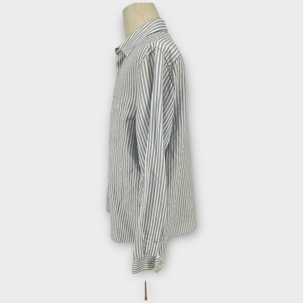 Banana Republic Mens Classic Stripe Linen Cotton Button Down Shirt XL Blue Taupe - Picture 2 of 9